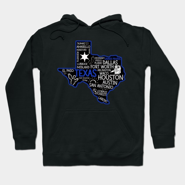 Grand Prairie Texas cute map Houston San Antonio Dallas Austin Fort Worth El Paso Hoodie by BoogieCreates